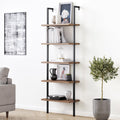 5-Shelf Ladder Bookshelf Oak Matte Black