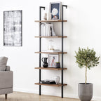 5-Shelf Ladder Bookshelf Oak Matte Black